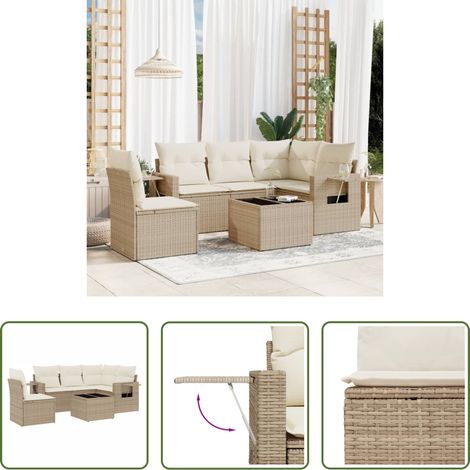 vidaXL Gartensessel - 6-tlg. Garten-Sofagarnitur mit Kissen Beige Poly Rattan (1/5)