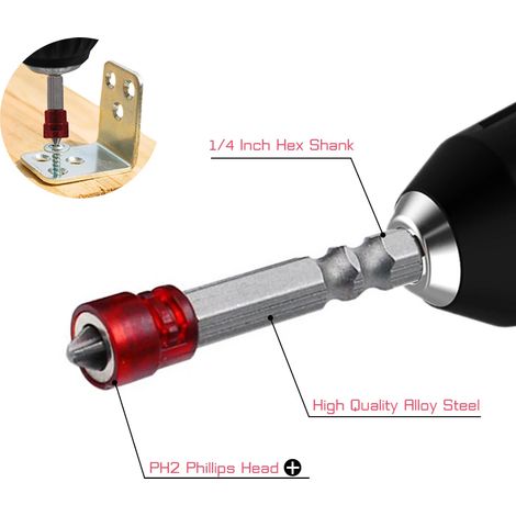 Destornillador magnético de cabeza Phillips PH2, punta de 1/4 de pulgada, vástago hexagonal, soporte para destornillador de anillo para trabajo doméstico, kit de destornillador eléctrico, 1 pieza