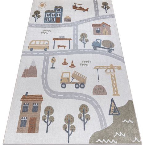 Teppich BONO 9207 Straßen, Stadt, Baustelle Creme / hellgrau multicolour 280x370 cm