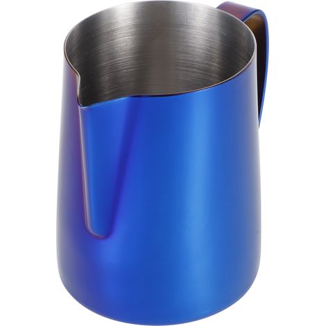 Japanischer, farbenfroher Kaffeekännchen aus Edelstahl, Milchaufschäumer, Latte-Art-Kanne, 600 ml, in Blau (1/5)
