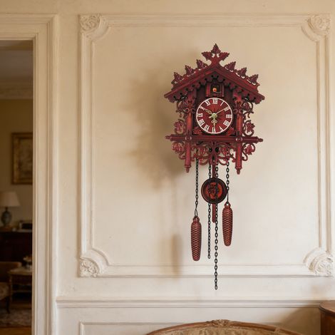 Horloge murale européenne en forme de maison rouge, silencieuse et précise, 19x25cm fonctionnant à piles, pour le salon (1/5)