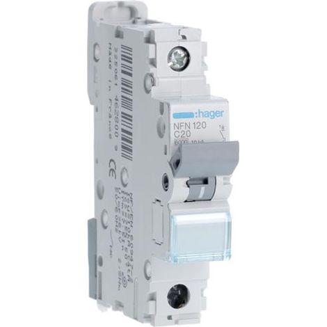 Disjoncteur 1P 6-10kA courbe C - 20A 1 module HAGER NFN120 (1/3)