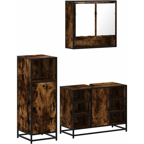 Maison Exclusive - 3-tlg. Badmöbel-Set Räuchereiche Holzwerkstoff