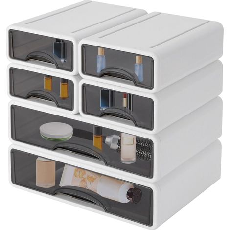 Büro Aufbewahrungsbox, Plastik Schreibtisch Organizer mit 6 Schubladen Stapelbare für Büro Zuhause Kunstbedarf 34 25 33cm (Weiß)