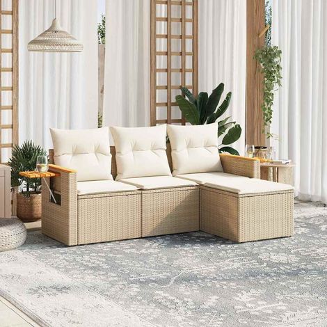 Juego de sofás jardín con cojines 4 pzas ratán sintético beige vidaXL (1/5)