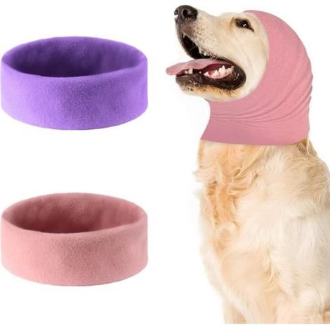 2 Pièces Cache-Oreilles pour Chien, Tour de Cou et Oreilles pour Chien Cache-Oreilles Silencieux Soulager (Violet + Rose, L) - sh (1/4)
