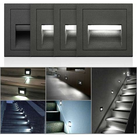 Ensemble de 4 LED Applique Encastré Murale carré, Blanc froid IP65 Lumières d'escalier, Lumières de marche, Aluminium, Éclairage et Lumières décoratives Boitier noir (1/5)