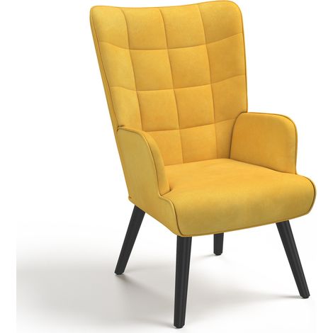 Idmarket – Fauteuil convertible scandinave ANIA velours jaune – Dimensions 58x67x94,5 cm – Assise moelleuse et dossier haut – Pieds en bois noir