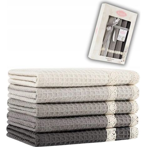 Set di 5 panni da cucina a nido d'ape 40x60 set in cotone guipure V3