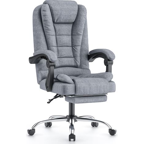 Xhomrattan Bürostuhl mit Fußstütze, Armlehnen, breiter gepolsterter Sitzfläche, ergonomischem Design, 10 cm Höhenverstellung, grau