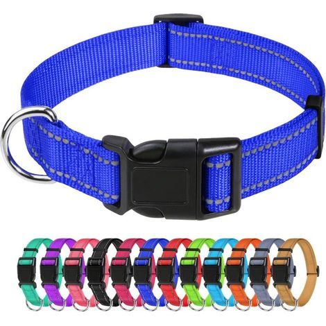 Dog Collar, Adjustable Classic Reflective Nylon Collar Suitable for Medium Dogs, Dark Blue, 2.5cm Width (1/5)