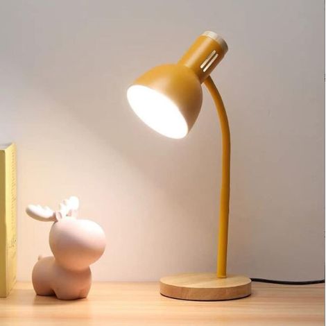 Lampe chevet LED E27 bois/métal orange, pour bureau et table (1/4)
