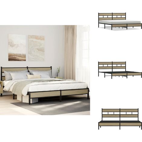 Cadre de lit en métal sans matelas chêne sonoma 200x200 cm - Cadre De Lit - Cadres De Lit - Lit Double - Lit (1/5)