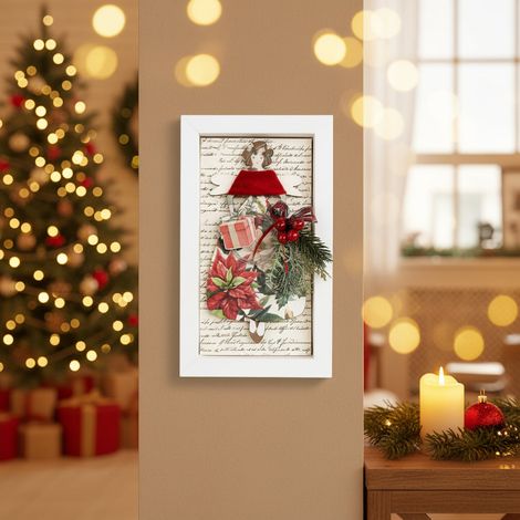 Quadro angelo delle feste su carta calligrafica con filo luminoso decorazione natalizia (1/3)