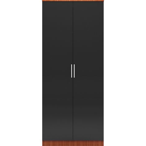 ELEGANT 2 Door Wardrobe Wooden Bedroom Storage Furniture Cupboard Hanging Rail, Clothes storage shelves, Metal Handles (Black) (1/5)