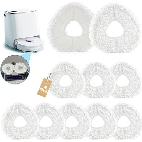 Lingettes de nettoyage pour aspirateur robot - Recharges de chiffons - Nettoyage des sols - Fibres ultrafines - Lot de 8 - Blanc