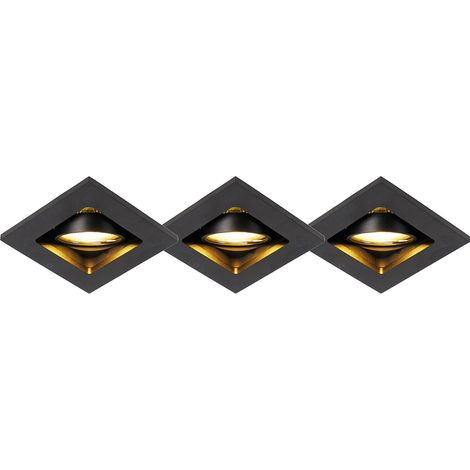 Set of 3 Modern Recessed Spotlights Black Adjustable - Qure