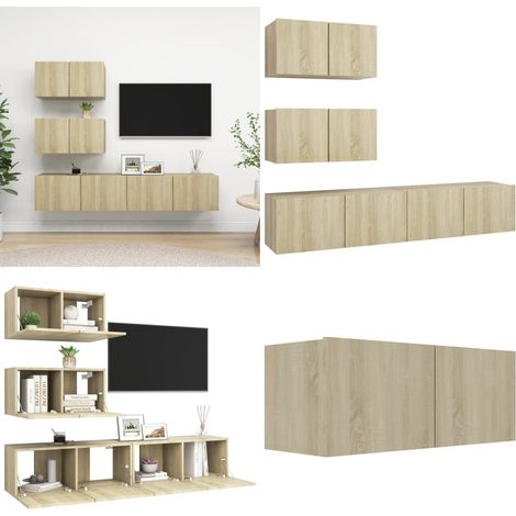 4-tlg. TV-Schrank-Set Sonoma-Eiche Holzwerkstoff - TV-Schrank - Wandmontage - Wohnzimmerschrank - Fernsehschränke - Regal - Home & Living (1/5)