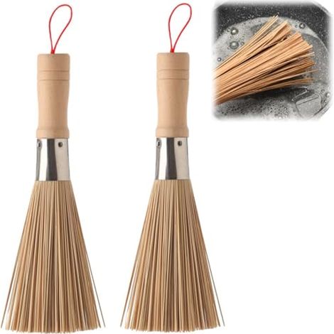 2 cepillos de bambú natural para wok, cepillo para verduras, cepillo de bambú para lavavajillas, cepillos para wok, para cocinas domésticas, restaurantes y electrodomésticos. (1/5)