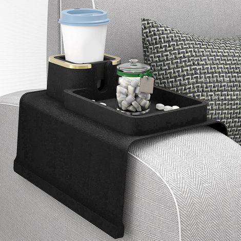 Dessous de verre/porte-gobelets en silicone pour canapé, accessoire assorti au mobilier de canapé, noir. (1/5)