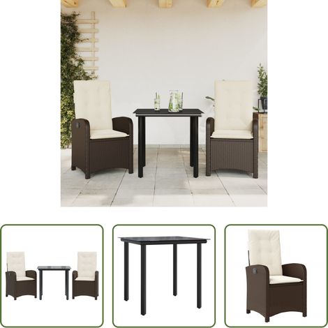 vidaXL Gartenessgruppe - 3-tlg. Garten-Essgruppe mit Kissen Braun Poly Rattan (1/5)