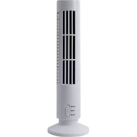 Trade Shop - Ventilateur tour vertical portable sans pales avec chargement USB, 3 W, 2 vitesses, 11 x 34 cm -Blanc