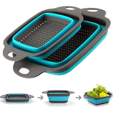 QAZQA Passoire Pliable Silicone, Colander Set, Portable Panier de Fruits, Économisez de l'espace de Cuisine,Facile à Nettoyer,idéal pour Les pâtes, Les légumes, Les Fruits