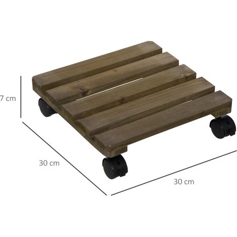 Lot de 2 chariots à plantes, supports à roulettes avec freins, 30 x 30 cm, marron foncé, pour une utilisation intérieure et extérieure (1/5)