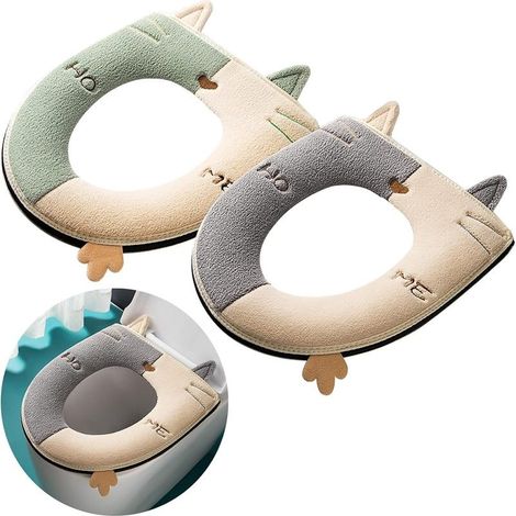 Universal warm and washable toilet seat cover – 2 pieces in grey and green, reusable and soft (1/5)