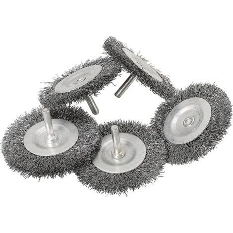 Set di 5 spazzole a disco in filo d'acciaio fine Ø 75 mm per metallo e pietra, spazzola metallica per trapano con gambo da 6 mm, per rimozione ruggine, sverniciatura, raschiatura e pulizia (1/4)