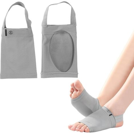 Semelle orthopédique monobloc avec double sangle de soutien de la voûte plantaire et coussinet en gel, pour pieds plats, pieds creux et fasciite plantaire, unisexe, grise (1/5)