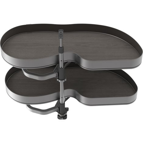 Emuca 8383135 Systéme d’angle Lake Harmony pour meuble de cuisine, Droite, Hauteur réglable, Acier et Bois, Gris anthracite