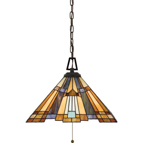 Elstead Inglenook - Suspension à 3 ampoules au fini bronze, Tiffany, E27 (1/4)