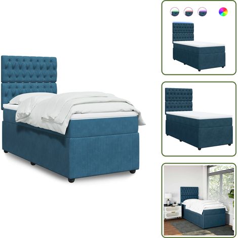 vidaXL Boxspringbett mit Matratze Blau 100x200 cm Samt (1/5)