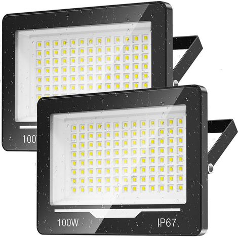 Spot Projecteur LED Extérieur 100W 2 Pièce - 10000LM 6500K Blanc Froid Lampe Phare LED Exterieur IP67 Etanche Eclairage Extérieur pour Terrasse,Jardin