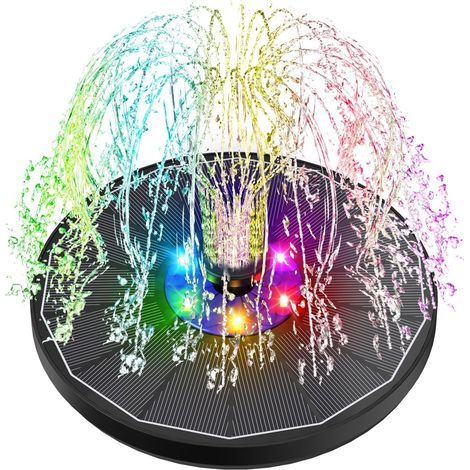 Fontaine Solaire LED Colorées, 3.5W Extérieur Flottante Pompe Bassin Solaire, 2025 Fontaine Solaire Verre avec 7 Buses & 4 Tiges Fixes pour Bain d'oiseaux Aquarium Jardin (1/5)
