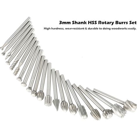 Juego de 20 fresas rotativas HSS con vástago de 3 mm para CNC: herramientas de fresado, grabado y perforación para carpintería y rectificado. Accesorios incluidos. (1/2)