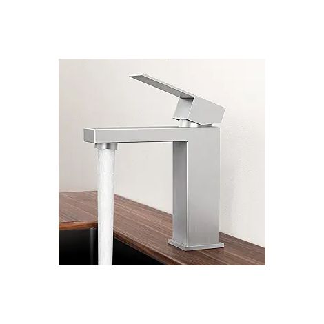 Mitigeur de lavabo à levier unique, finition or brossé et acier inoxydable, robinetterie moderne pour salle de bain, laiton doré, 1 pièce. (1/3)