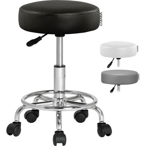 Casaria – Tabouret à roulettes siège rembourré pivotant 360° – Hauteur réglable 51-65 cm – Revêtement similicuir – Charge maximale élevée