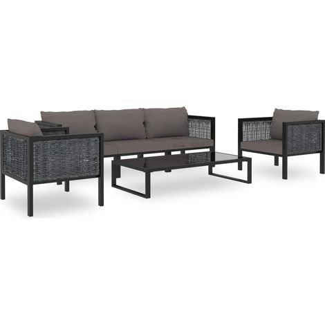 6-tlg. Garten-Lounge-Set mit Auflagen Poly Rattan Anthrazit