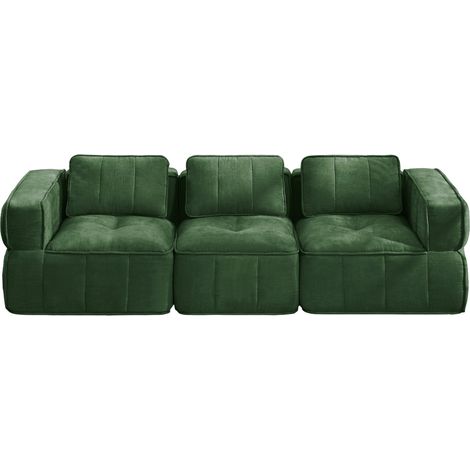 Sofá modular de 3 plazas en poliéster verde, espuma 32D de alta densidad, sin montaje (1/5)
