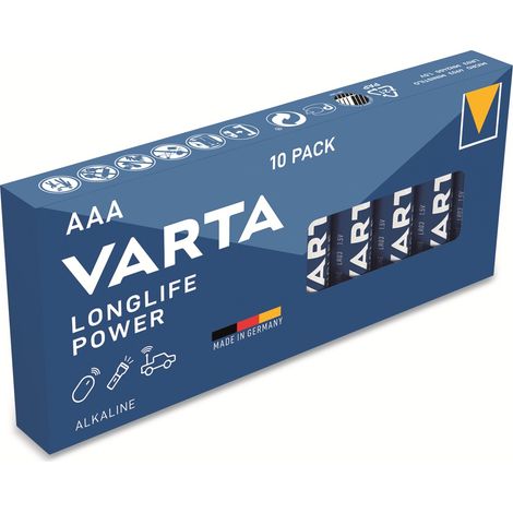 VARTA Batterie Alkaline, Micro, AAA, LR03, 1.5V, Longlife Power, 10 Stück (1/2)