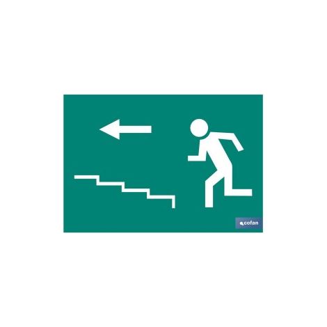 Panneau lumineux 210x148mm avec flèche vers la gauche indiquant la sortie d'escalier.