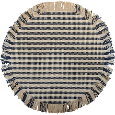 Dessous d'Assiette en Toile de Jute Rayé Beige et Bleu - Set de Table 37 x 37 x 1 cm - PANGIVO (1/3)