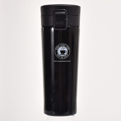 Tasse à café isotherme portable en acier inoxydable anti-fuite, 380 ml, noire, idéale pour le thé, le lait et autres boissons. (1/5)