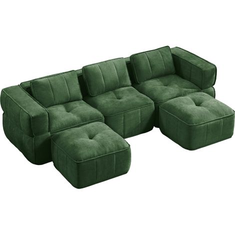 Sofá Modular en U de 3 Plazas con 2 Taburetes, Asiento Profundo, Sin Estructura, Poliéster Verde 271 × 162 × 67 cm (1/5)