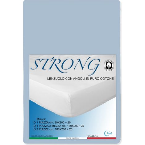 LENZUOLO con ANGOLI STRONG tinta unita AZZURRO made in Italy Una Piazza