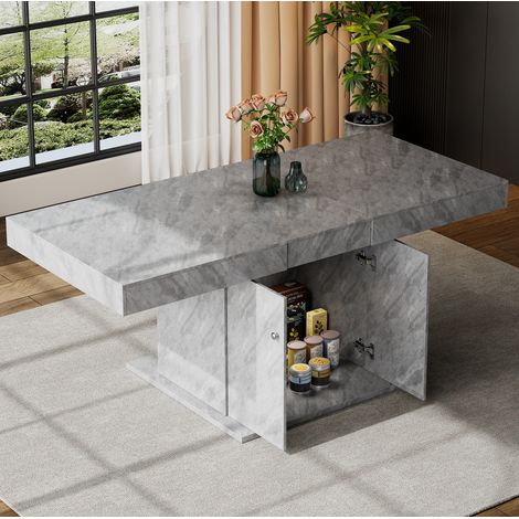 Ausziehbarer Esstisch 140/180x80x76 cm Grau aus Spanplatte mit Stauraum und automatischer Erweiterung (1/5)