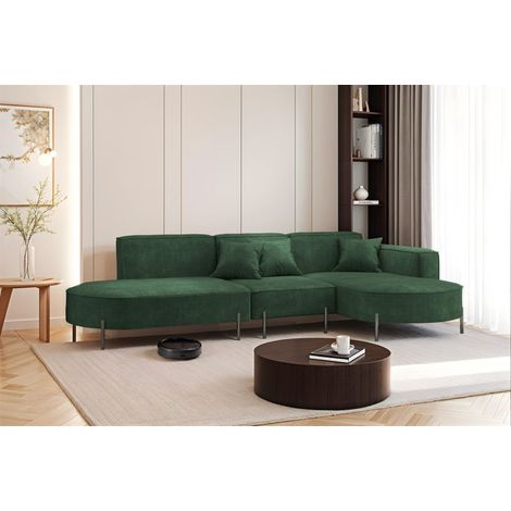 Ecksofa Designersofa VALENCIA in Stoff Noel Dunkelgrün Ottomane Rechts (1/2)