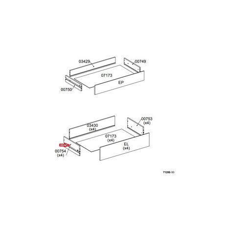 R LATERALE CASSETTO 00754 X KIT CASSETTIERA 5C NOVA 77X40X107 BIANCA- 1,0 pz